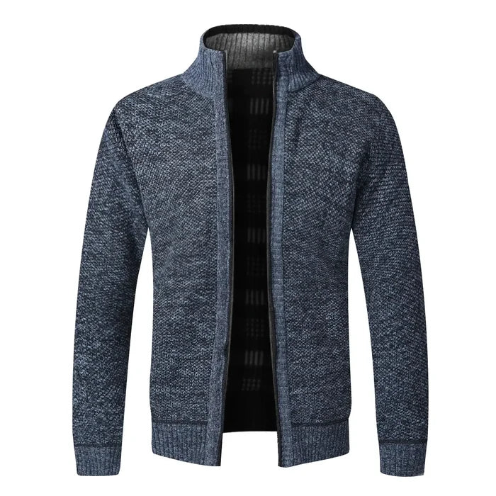 Autumn Winter Fleece Zip Cardigan Slim Fit for Men fleece lining close up