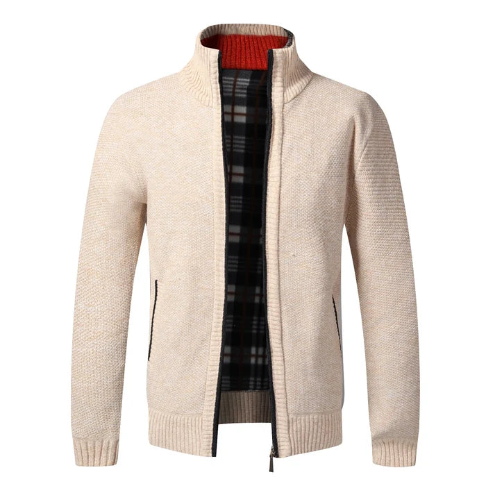 Autumn Winter Fleece Zip Cardigan Slim Fit for Men casual outfit styling