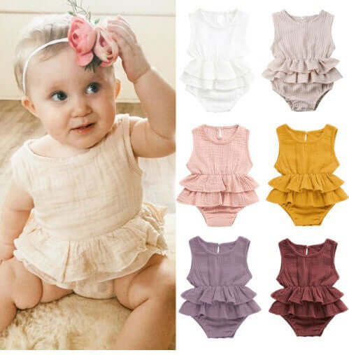 Baby Childrens Clothing Striped Sleeveless cotton romper suit.