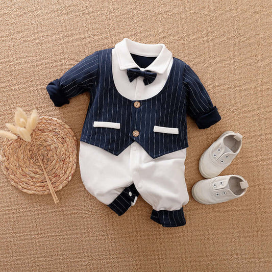 Baby Gentleman Jumpsuit navy blue cotton romper.