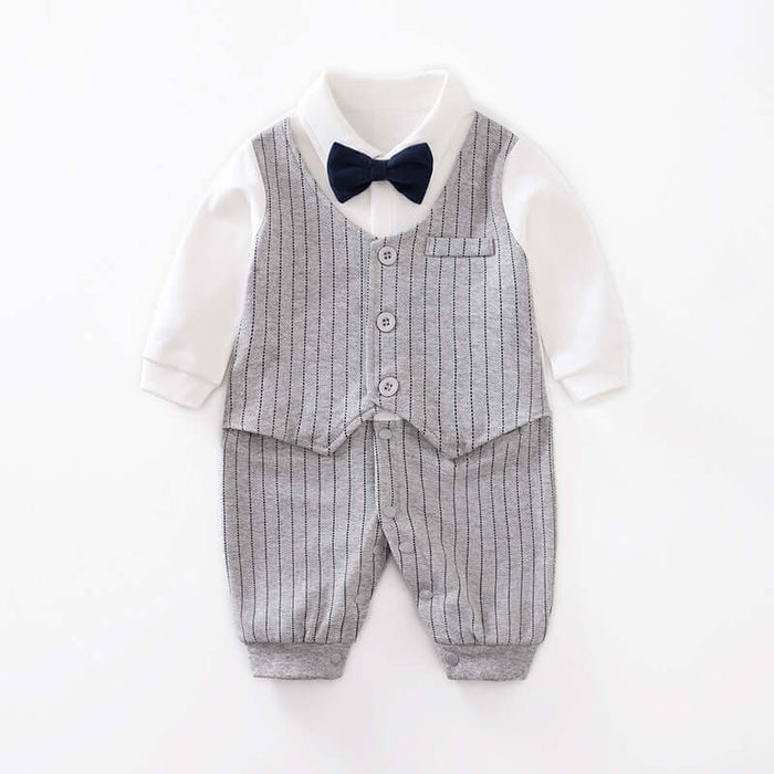 Baby Gentleman Jumpsuit white square collar design.