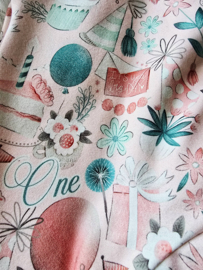 Baby Girls Sleeper - Peach & Green Floral 1St Birthday