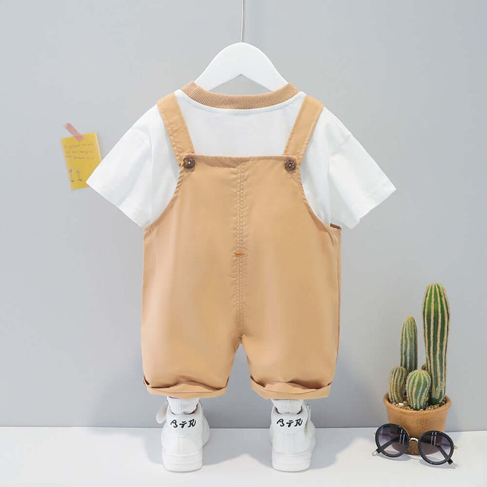 Baby Summer Cartoon Overalls Suit yellow cotton set.