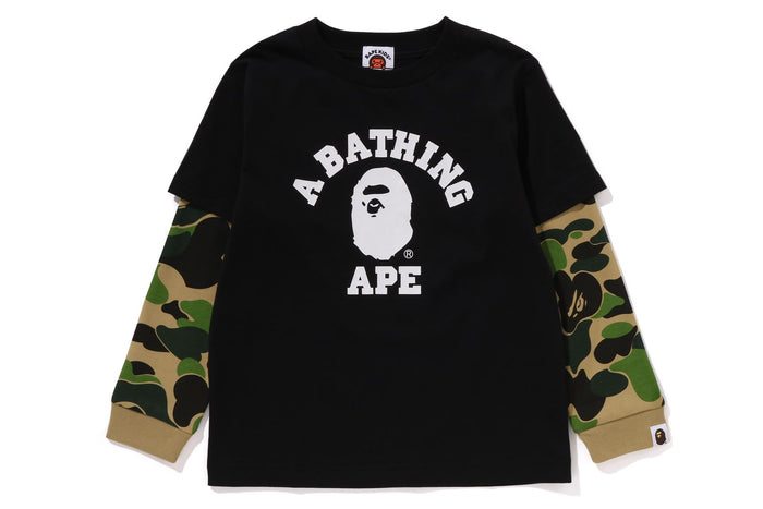 BAPE KIDS ABC CAMO COLLEGE LAYERED SLEEVES L/S T-SHIRT