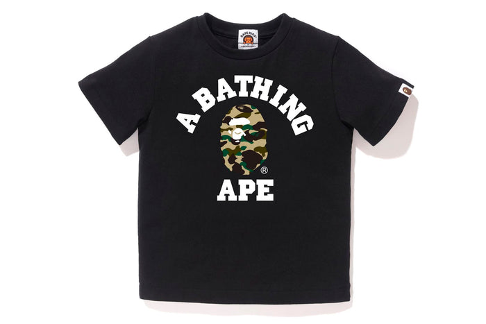 BAPE KIDS COTTON APE HEAD PRINT CAMO COLLEGE T-SHIRT