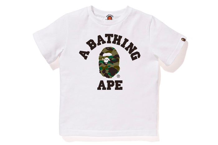 BAPE KIDS COTTON APE HEAD PRINT CAMO COLLEGE T-SHIRT