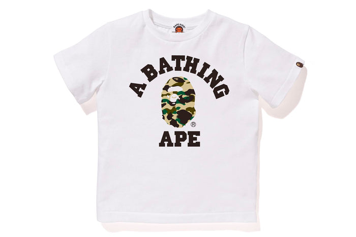 BAPE KIDS COTTON APE HEAD PRINT CAMO COLLEGE T-SHIRT