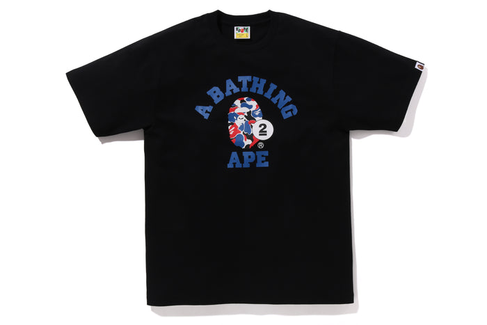 BAPE MENS COTTON APE HEAD PRINT LONDON 2ND ANNIVERSARY COLLEGE T-SHIRT