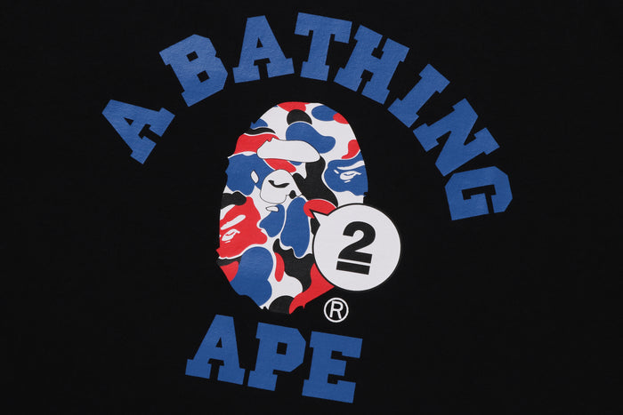 BAPE MENS COTTON APE HEAD PRINT LONDON 2ND ANNIVERSARY COLLEGE T-SHIRT