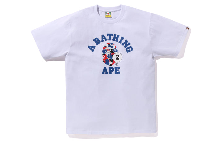 BAPE MENS COTTON APE HEAD PRINT LONDON 2ND ANNIVERSARY COLLEGE T-SHIRT