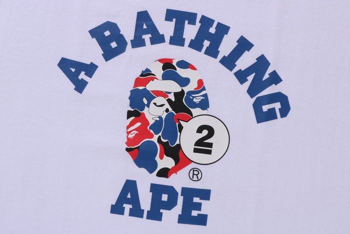 BAPE MENS COTTON APE HEAD PRINT LONDON 2ND ANNIVERSARY COLLEGE T-SHIRT