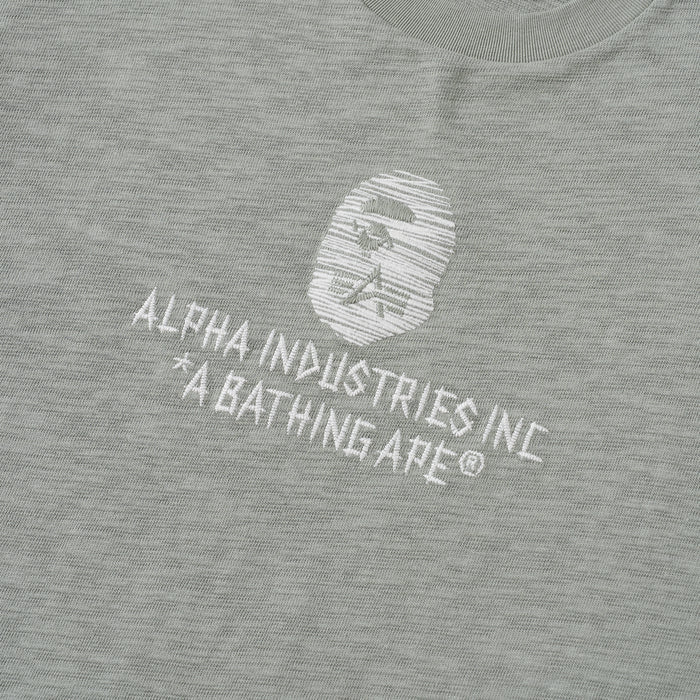 BAPE MENS CREAM & BLACK COTTON APE HEAD PRINT X ALPHA INDUSTRIES T-SHIRT
