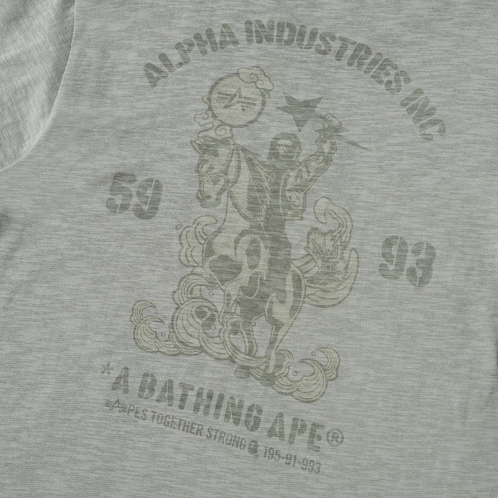 BAPE MENS CREAM & BLACK COTTON APE HEAD PRINT X ALPHA INDUSTRIES T-SHIRT