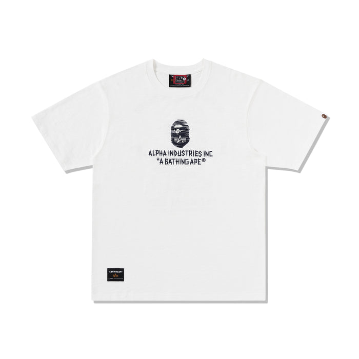 BAPE MENS CREAM & BLACK COTTON APE HEAD PRINT X ALPHA INDUSTRIES T-SHIRT
