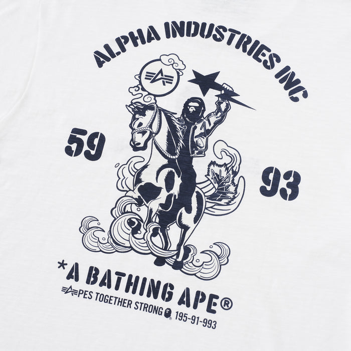 BAPE MENS CREAM & BLACK COTTON APE HEAD PRINT X ALPHA INDUSTRIES T-SHIRT