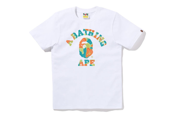 BAPE WOMENS COTTON APE HEAD PRINT LIQUID CAMO COLLEGE T-SHIRT