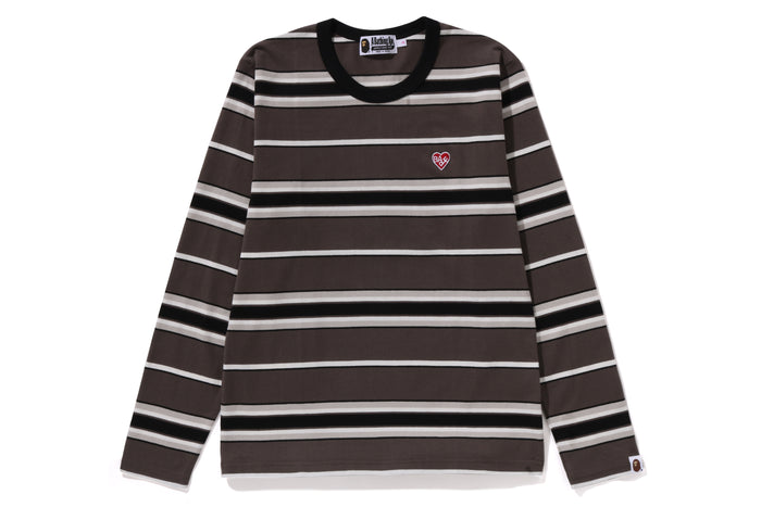 BAPE WOMENS COTTON STRIPED ONE POINT LONG SLEEVE TEE