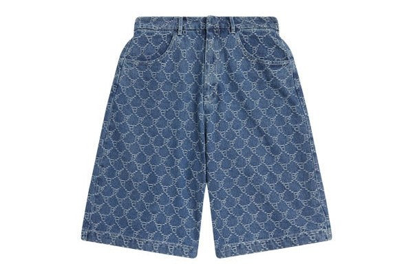 BAPY LOGO MONOGRAM JACQUARD DENIM SHORTS