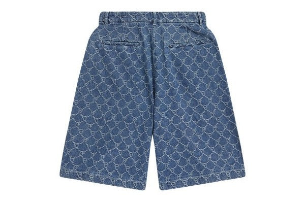 BAPY LOGO MONOGRAM JACQUARD DENIM SHORTS
