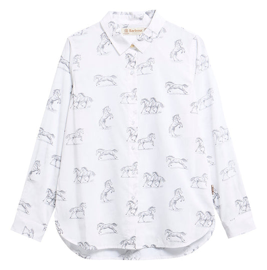 White shirt with horse pattern on a white background