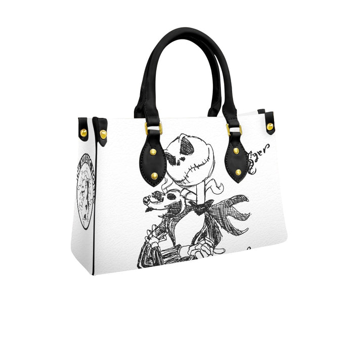 Black Handled Tote - Jack Skellington - White PU Leather
