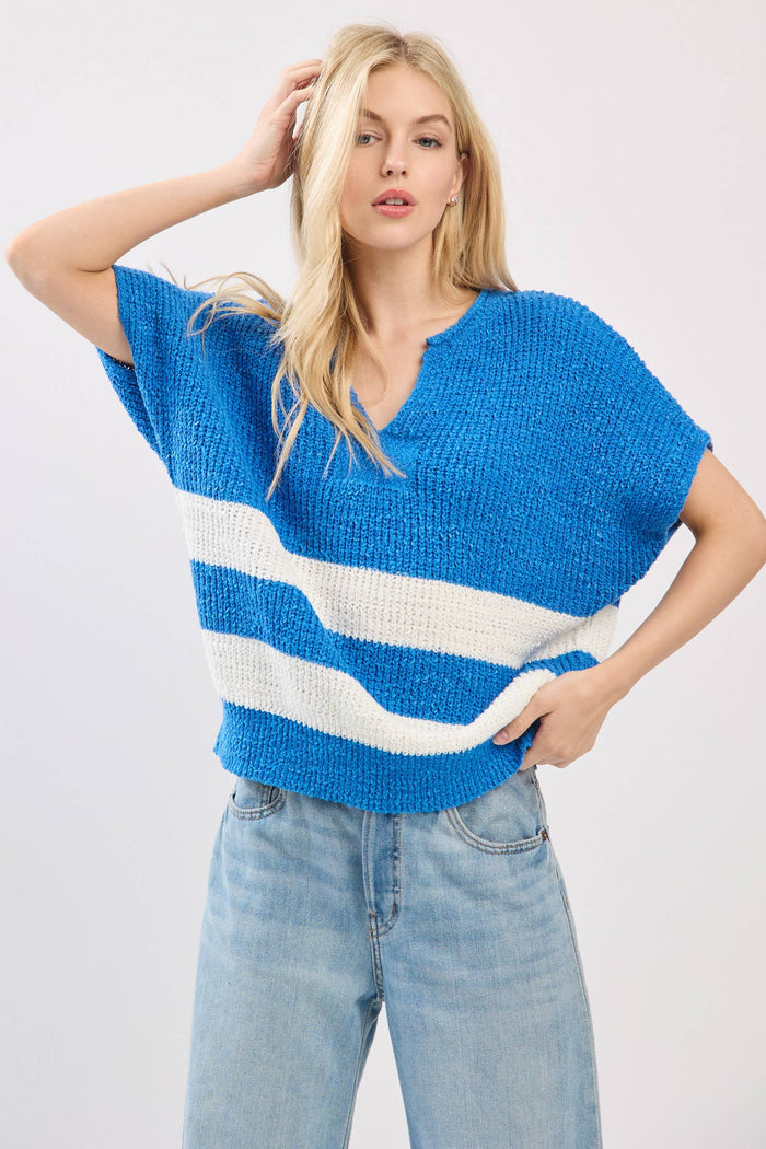 Blue Striped Sleeveless Sweater Sweater Sewn and Seen- Tilden Co.