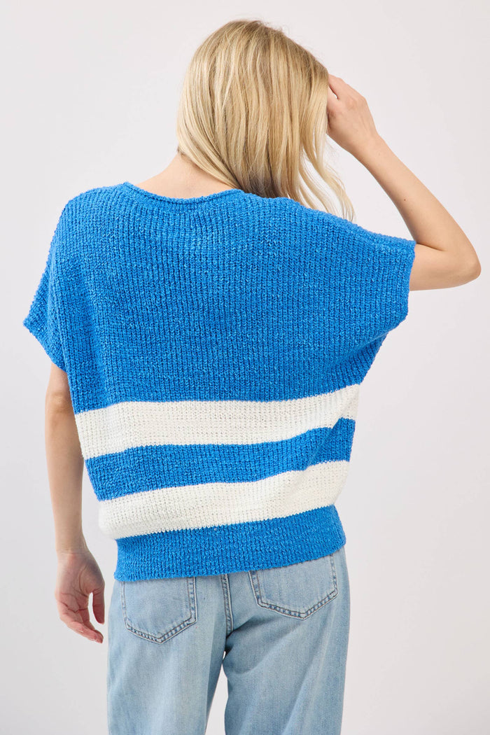 Blue Striped Sleeveless Sweater Sweater Sewn and Seen- Tilden Co.
