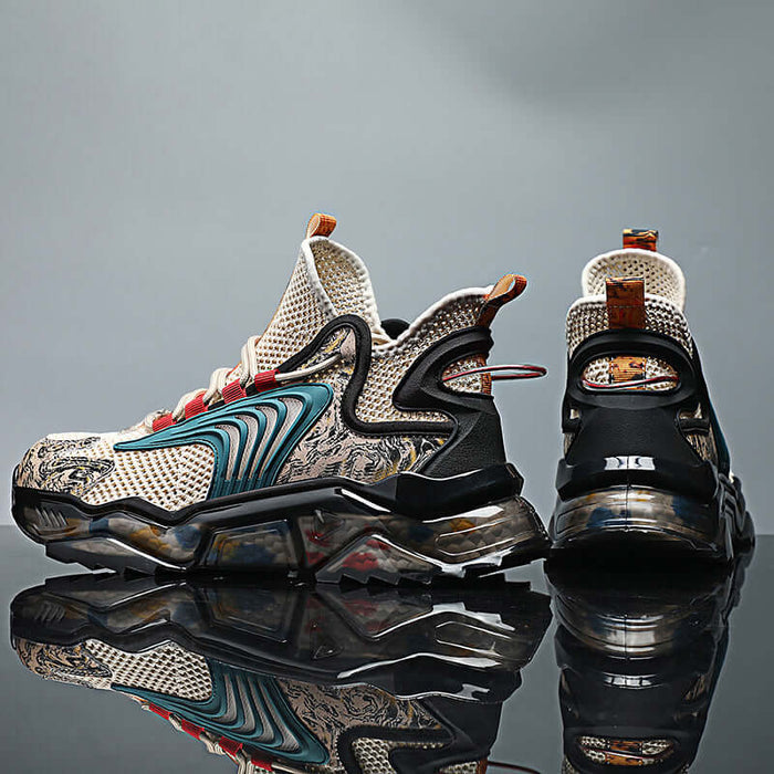 Breathable Thin Mesh Sports And Leisure Running Shoes half grain leather craft details