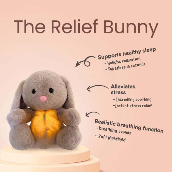 Breathing Rabbit Soothing Plush Toy grey comfort doll.