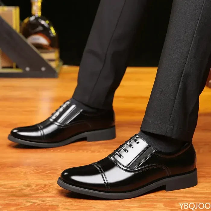 Business Formal Black Round Toe Mens Leather Shoes front