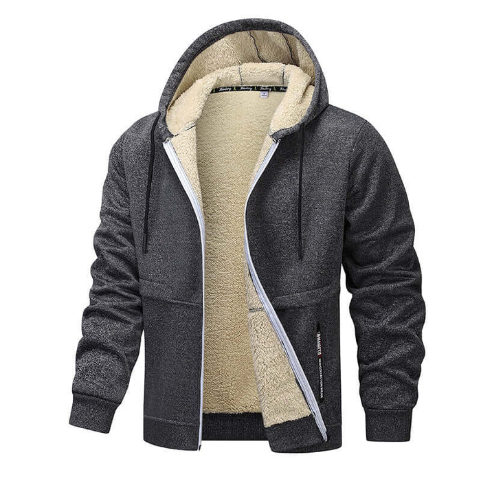 Casual Hoodies For Men Heavyweight Fleece Sweatshirt Zipper Jacket black streetwear style.