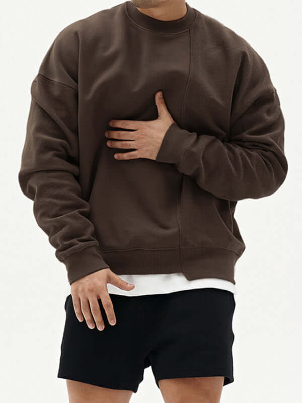 Casual Knit Crew Sweatshirt with Stitch Detail for Men side angle
