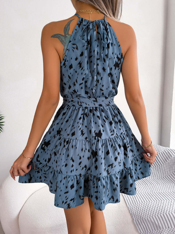 Casual Leopard Print Ruffled Swing Summer Beach Dress white summer fashion dress.