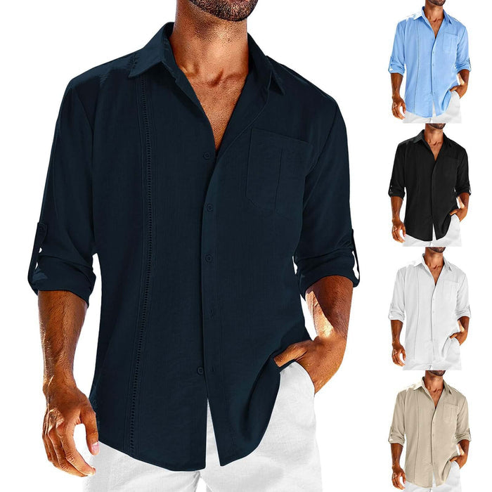 Casual Long Sleeve Shirt With Pocket Lace Polo Collar in various colors, featuring a stylish design and comfortable fit.