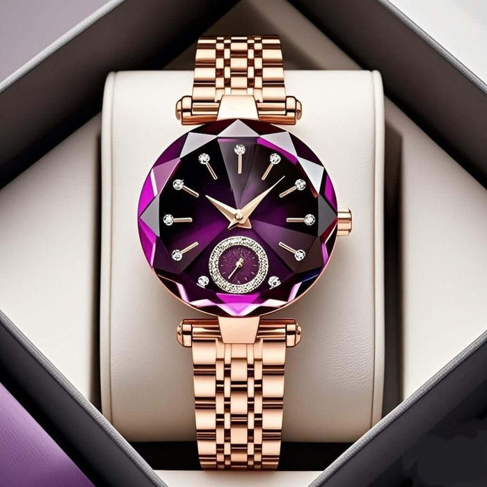 Casual Quartz Watch with Diamond Bracelet Set sapphire glass