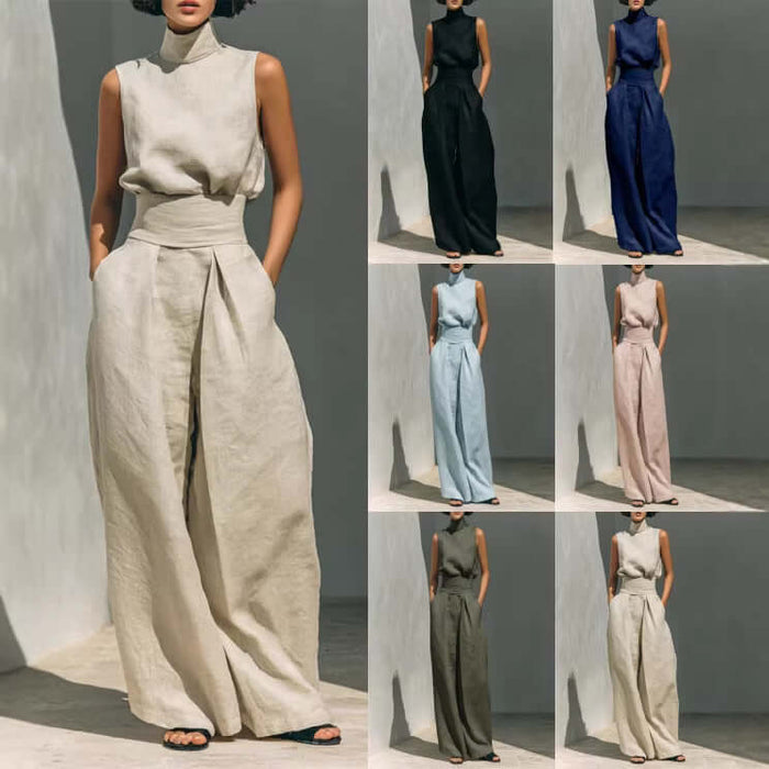 Casual Sleeveless Suit Summer Pullover Top Pants Set in various colors, showcasing stylish and trendy designs.
