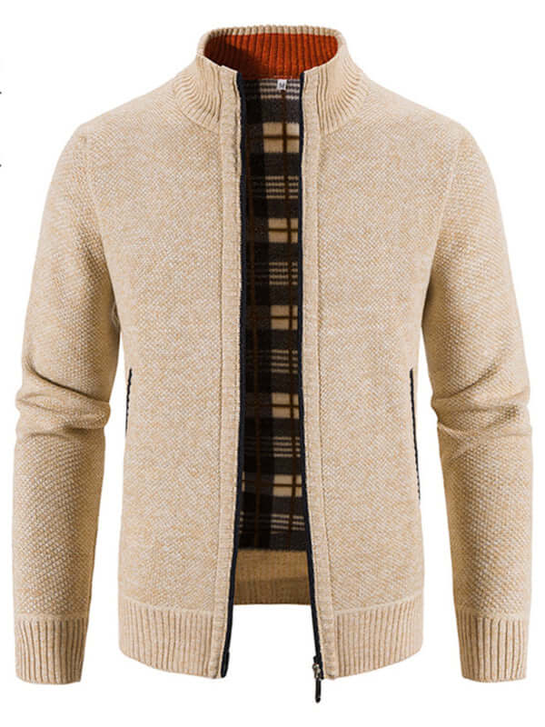 Casual Stand Collar Knit Zip Jacket for Men breathable knitted fabric texture