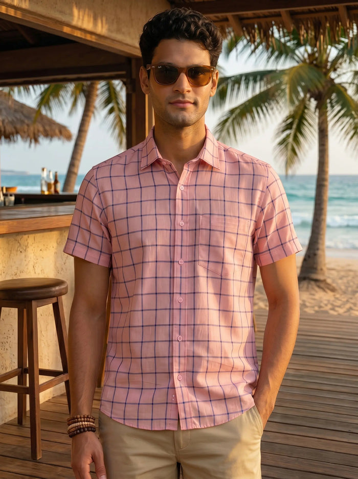 Checkered Poly Cotton Half Sleeve Shirt LEON