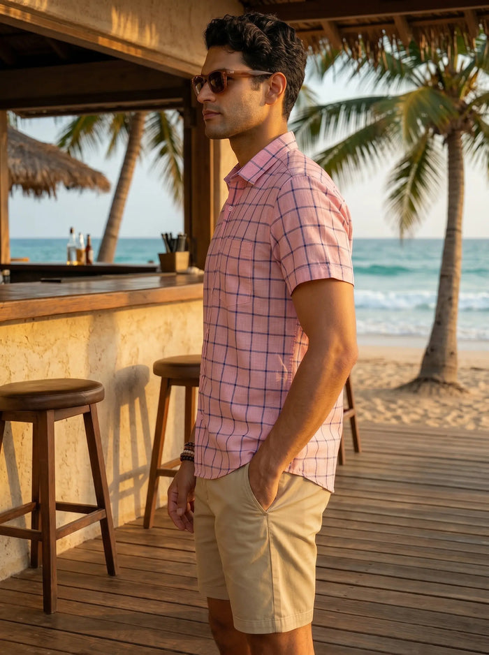 Checkered Poly Cotton Half Sleeve Shirt LEON