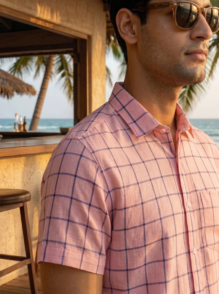 Checkered Poly Cotton Half Sleeve Shirt LEON