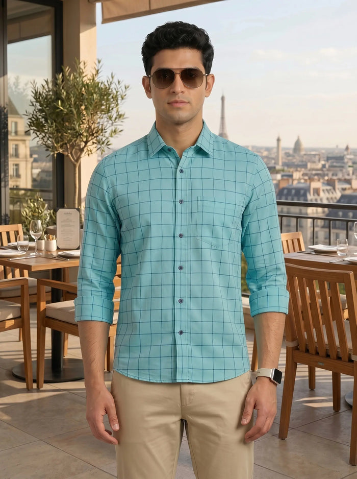 Checkered Poly Cotton Full Sleeve Shirt LEON