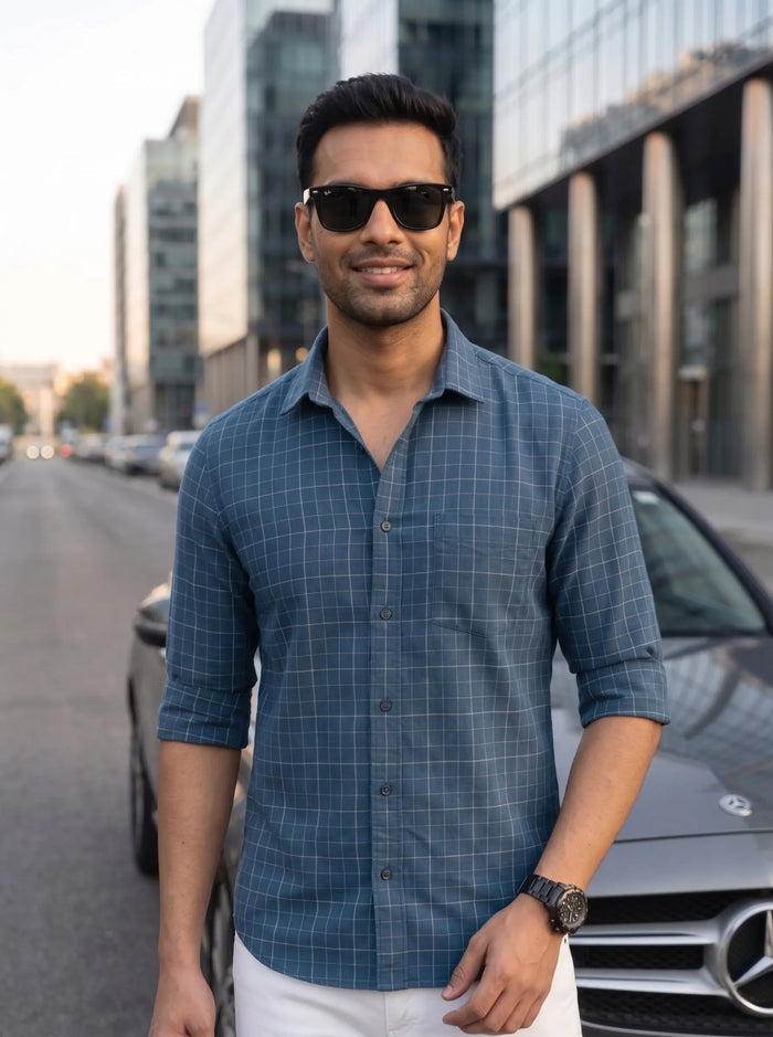 Checkered Poly Cotton Full Sleeve Shirt LEON