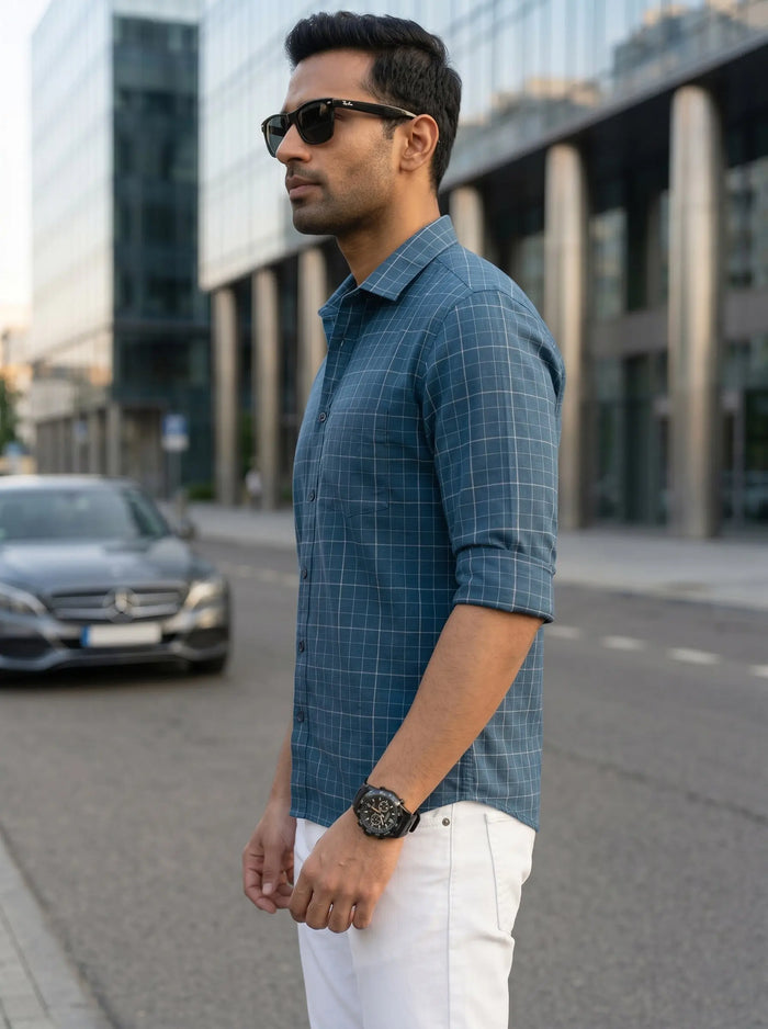 Checkered Poly Cotton Full Sleeve Shirt LEON