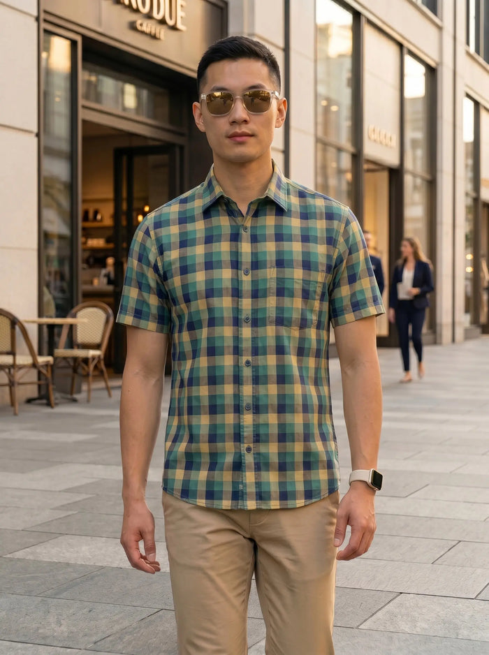 Checkered Poly Cotton Half Sleeve Shirt LEON