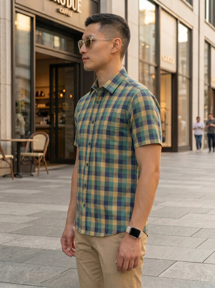 Checkered Poly Cotton Half Sleeve Shirt LEON