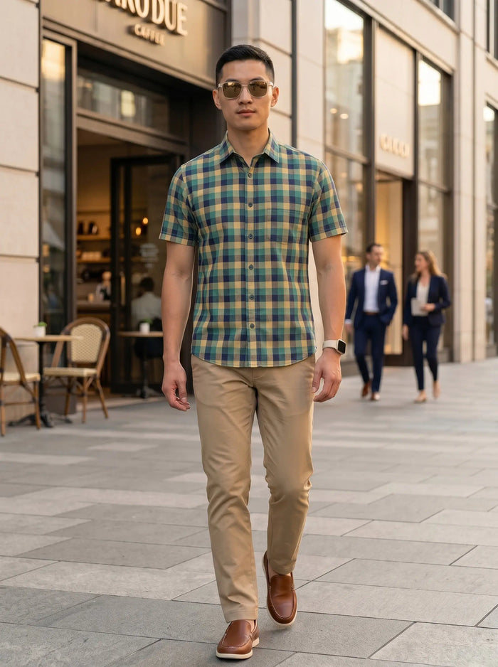 Checkered Poly Cotton Half Sleeve Shirt LEON