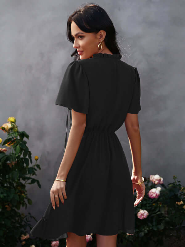 Chic High Neck Ruffle Dress Relaxed Fit Women modern elegance
