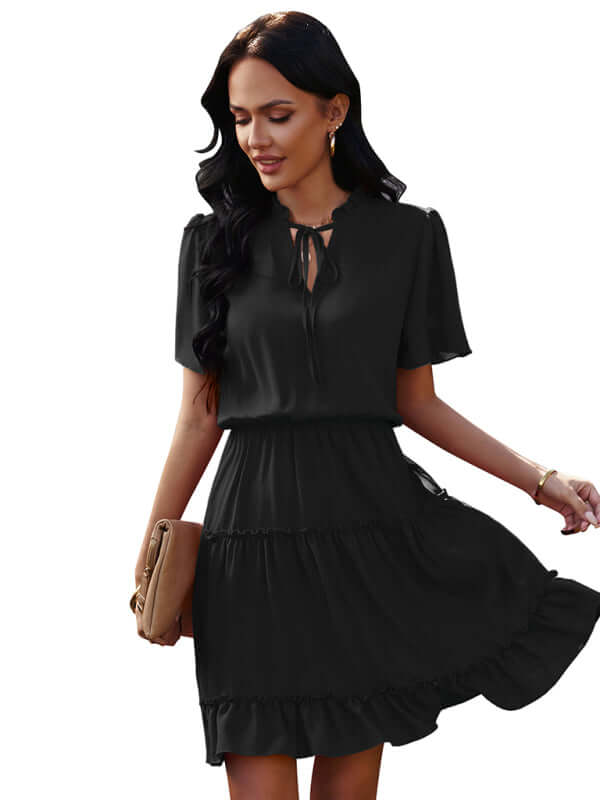 Chic High Neck Ruffle Dress Relaxed Fit Women minimalist style
