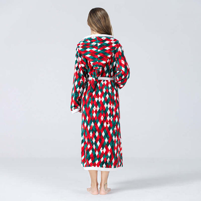 Christmas Fleece Hooded Bathrobe Plush Long Robe full length winter robe