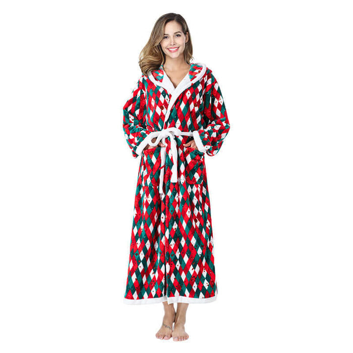 Christmas Fleece Hooded Bathrobe Plush Long Robe hooded plush fleece style